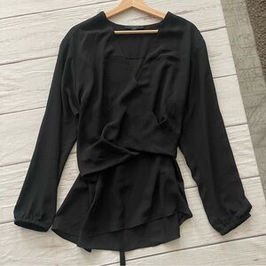 All Saints Black Long Sleeve Asymmetrical Blouse